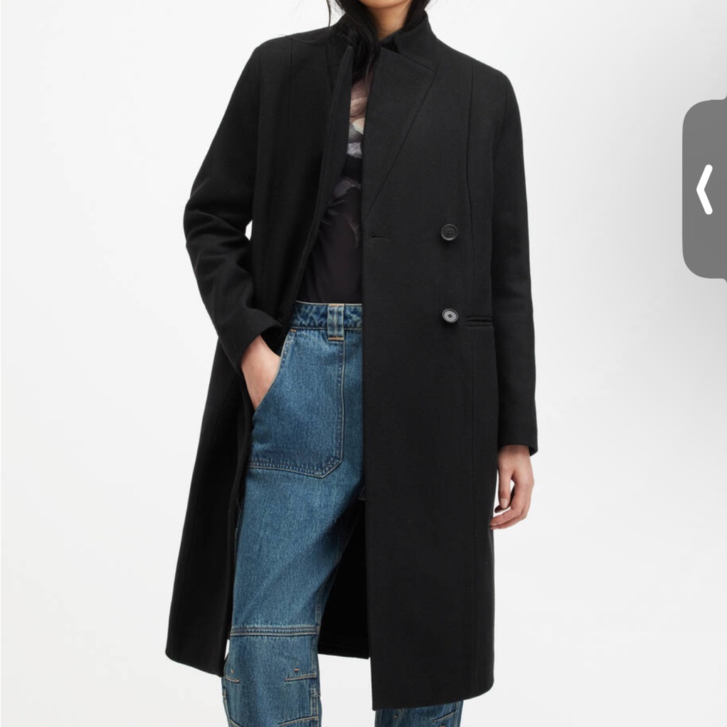 All Saints Black Long Wool Coat